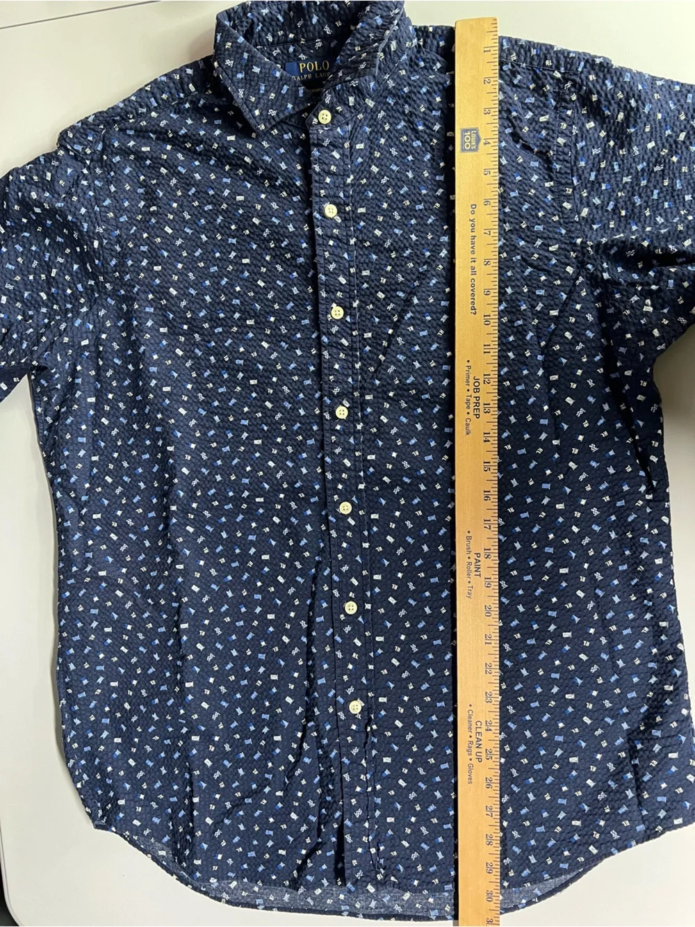 Polo Ralph Lauren Seersucker Short Sleeve Button Down Flag Print Shirt Large